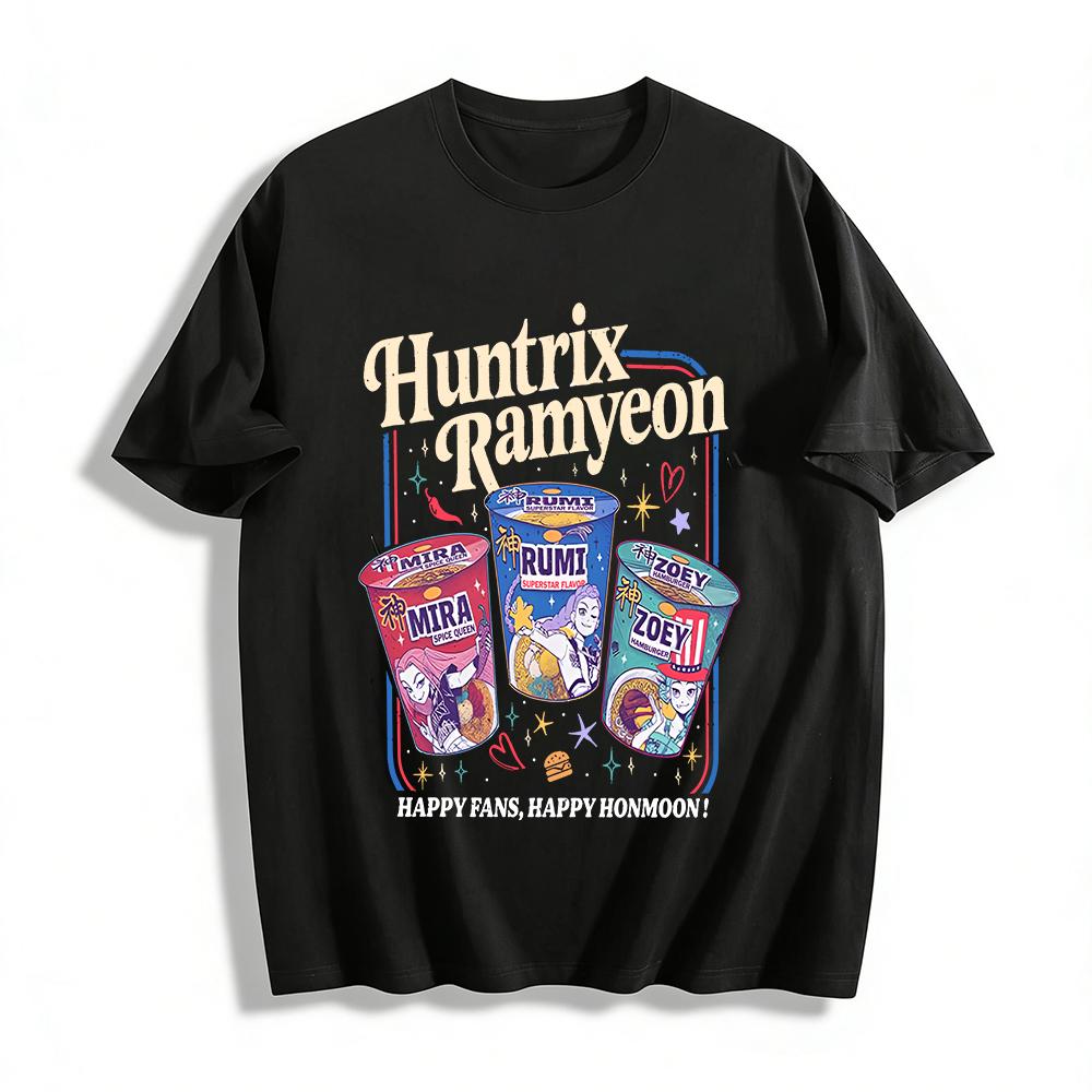 

Huntrix Ramyeon Retro Ramen Girl Print T-shirt Casual Loose Cool Graphic Tee Pure cotton T-shirt XXS