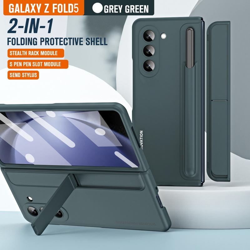 

2 в 1 чехол для телефона из закаленного стекла для Samsung Z Fold5 Fold4 противоударный держатель слот для ручки складной чехол с ручкой