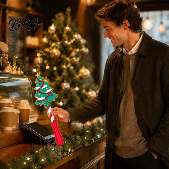 Christmas Holiday Accessory Tap-to-Pay Wand, 3D Printed Credit Card Holder with Candy Secure Slot Cane Handle, Contactless Payment Stick for Checkout,