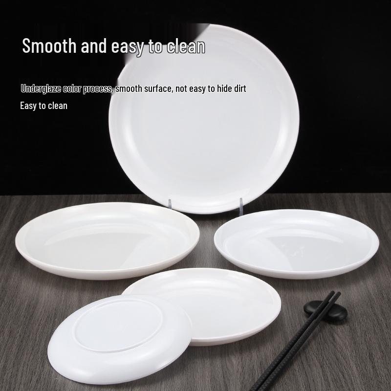 White Melamine Round Plate - Imitation Porcelain, Large and Durable, Perfect for Hotels and Restaurants