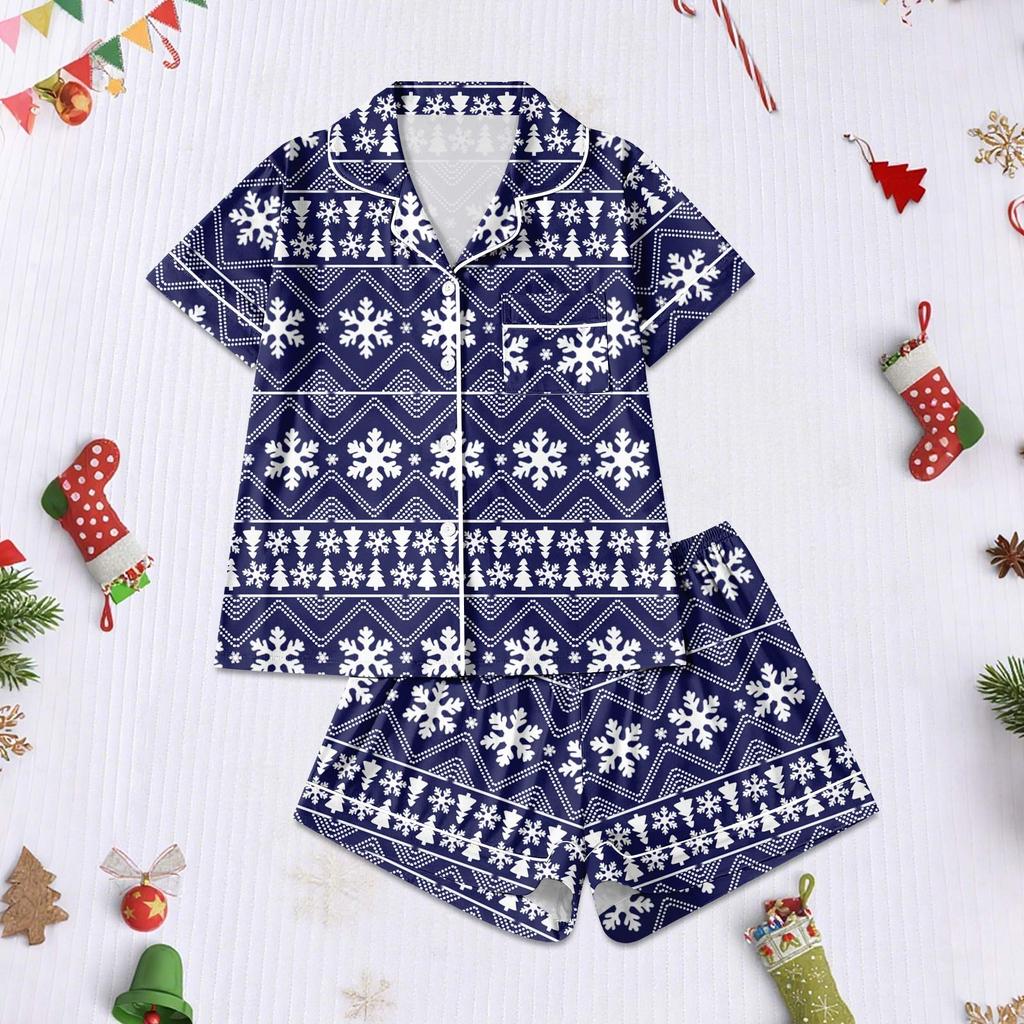 Women's Pajamas Fashion Two-Piece Shirt Shorts Set Soft Holiday Casual Clothing Set