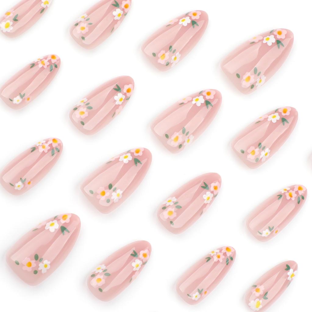 Flower fake nail manicure simple ins wind wearing nail piece spring and summer almond nail