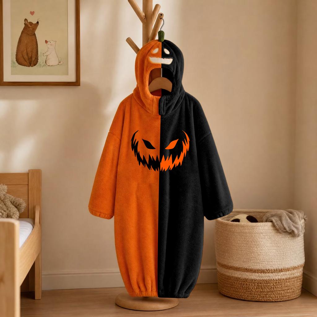 Ensemble Romper en Flanelle Imprimé Halloween pour Enfants - Tenue d'Intérieur pour Pyjama de Fête
