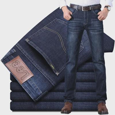 Herren Dicke Elastische Straight-Leg Jeans für Herbst/Winter - Lässige Slim Fit für Mittelalten Business-Stil