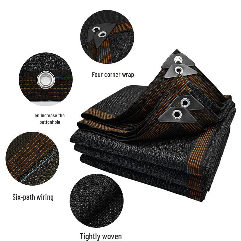 Customized Black Sun Protection Net with Edge Binding and Buttonholes for Anti-Aging Shading In Balconies and Courtyards.