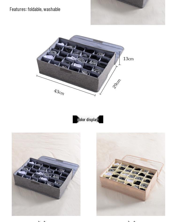 Faltbare Stoff-Aufbewahrungsbox mit Fächern für Unterwäsche und Socken