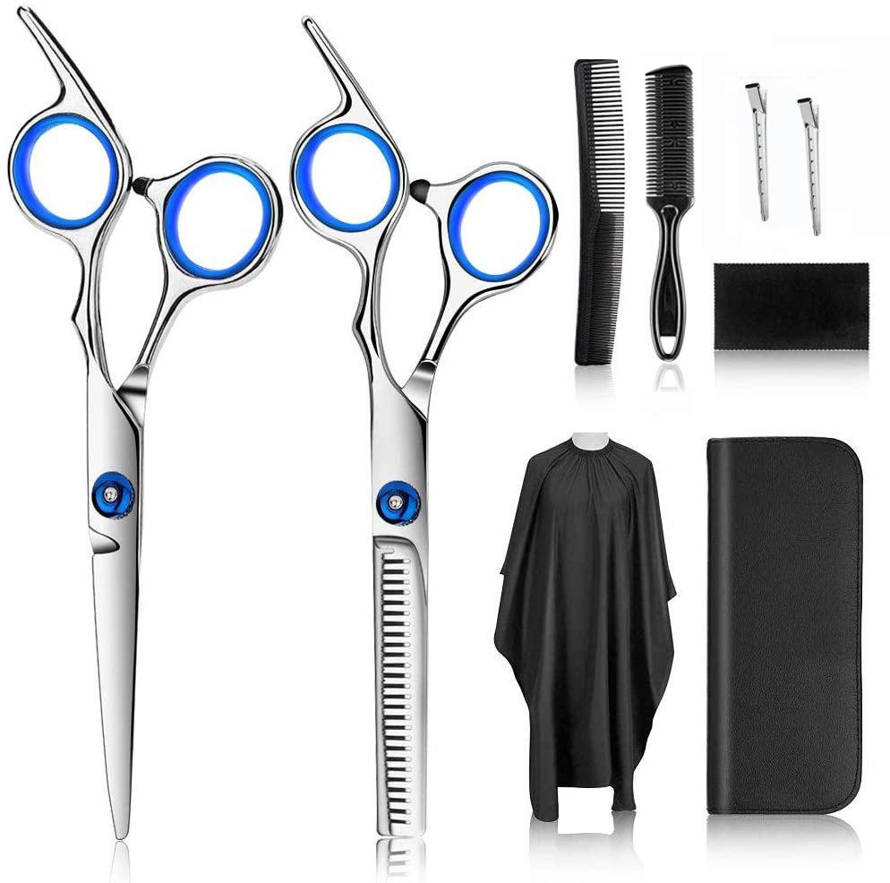 Juego de tijeras de peluquería blancas de 6 pulgadas: Tijeras planas y dentadas para adultos y niños