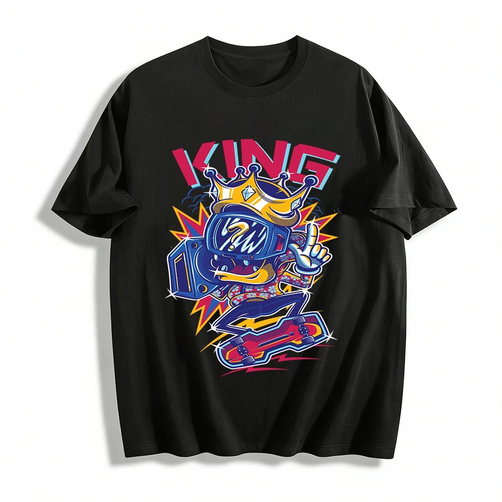 King Street Skateboard Cool Graphic Print Casual Top Pure cotton T-shirt XXS