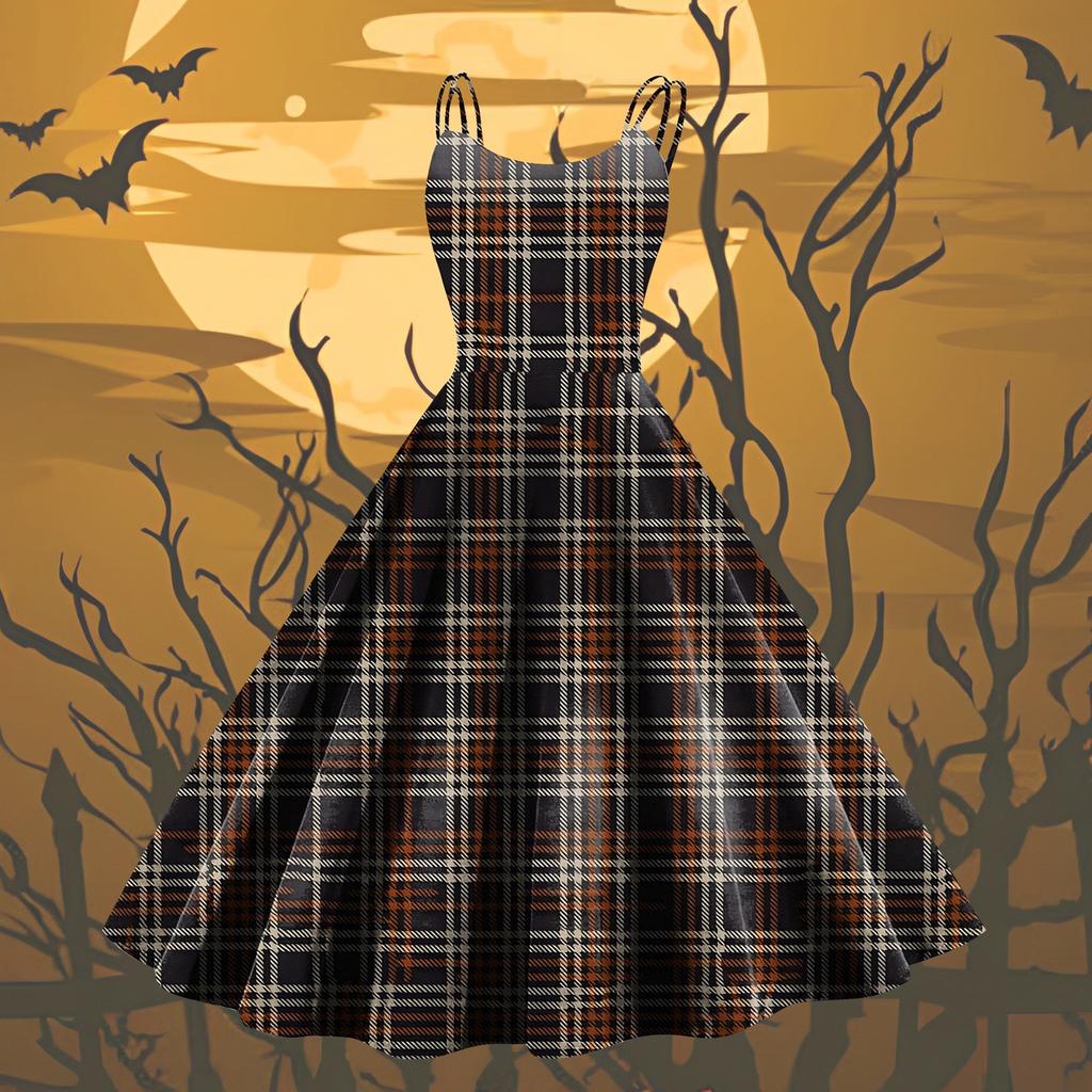 Women's Fashion Halloween Printed Sexy Strapless Gothic Cocktail Dress Punk, Vintage Dress