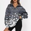 Women's Fashion Casual Oversized Drop Shoulder Floral Print Long Sleeve Zipper Sweatshirts Outdoor