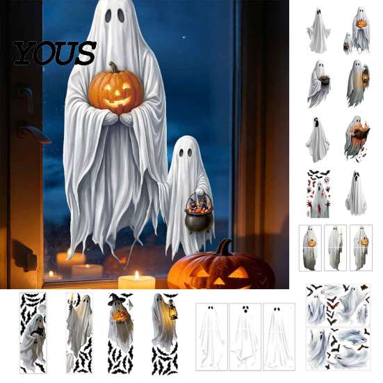 Festive Party Decorations for Classroom Halloween Ghost Window Stickers, Removable PVC Wall Decals, Peel And Reusable Art Smooth Surfaces Stick