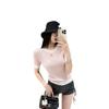 Trendy Knit Striped Color-Block Round Neck Short Sleeve Casual Age-Reducing Versatile Top