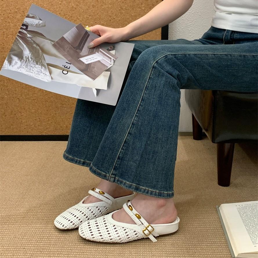 ~ Niche Design Comfortable Woven Half Slippers Women's Word with Inner Height Increase Simple Commuter Bag Head Sandals