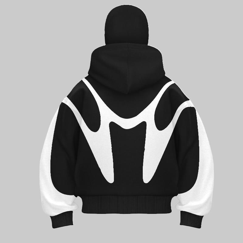 STREETRICH Felpa con Cappuccio Stile Doppio Cappello Stampa Retro Modello Diavolo Y2k Harajuku Casual per Coppia Felpe con Zip Felpa Moda Abbigliamento Streetwear