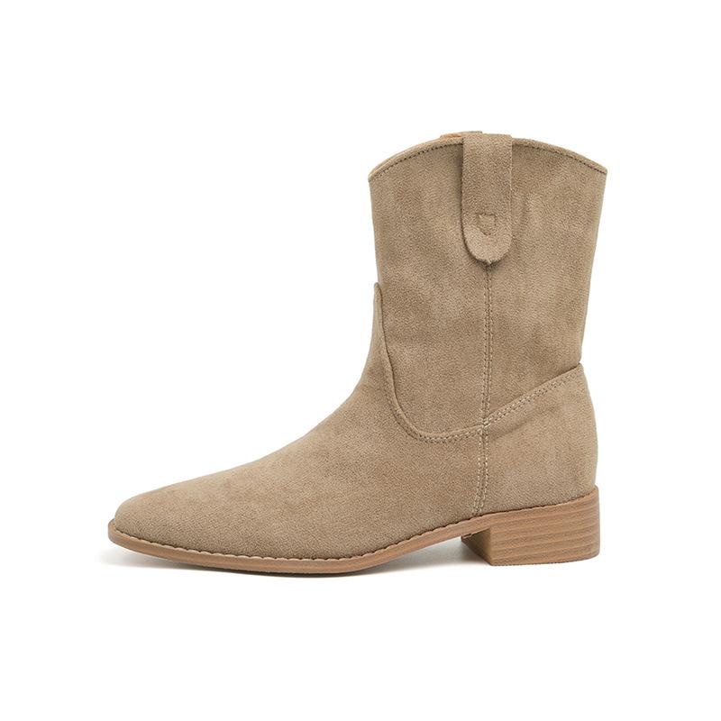 Cowhide Version~ 2025 New Retro Matte Round Head Sleeve Short Boots Women's Thick Heel Suede Versatile Martin Boots