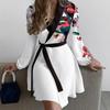 Womens Elegant Wrap-Style Colorblock Tie-Waist Dress With V-Neck Long Sleeve Asymmetrical Hem