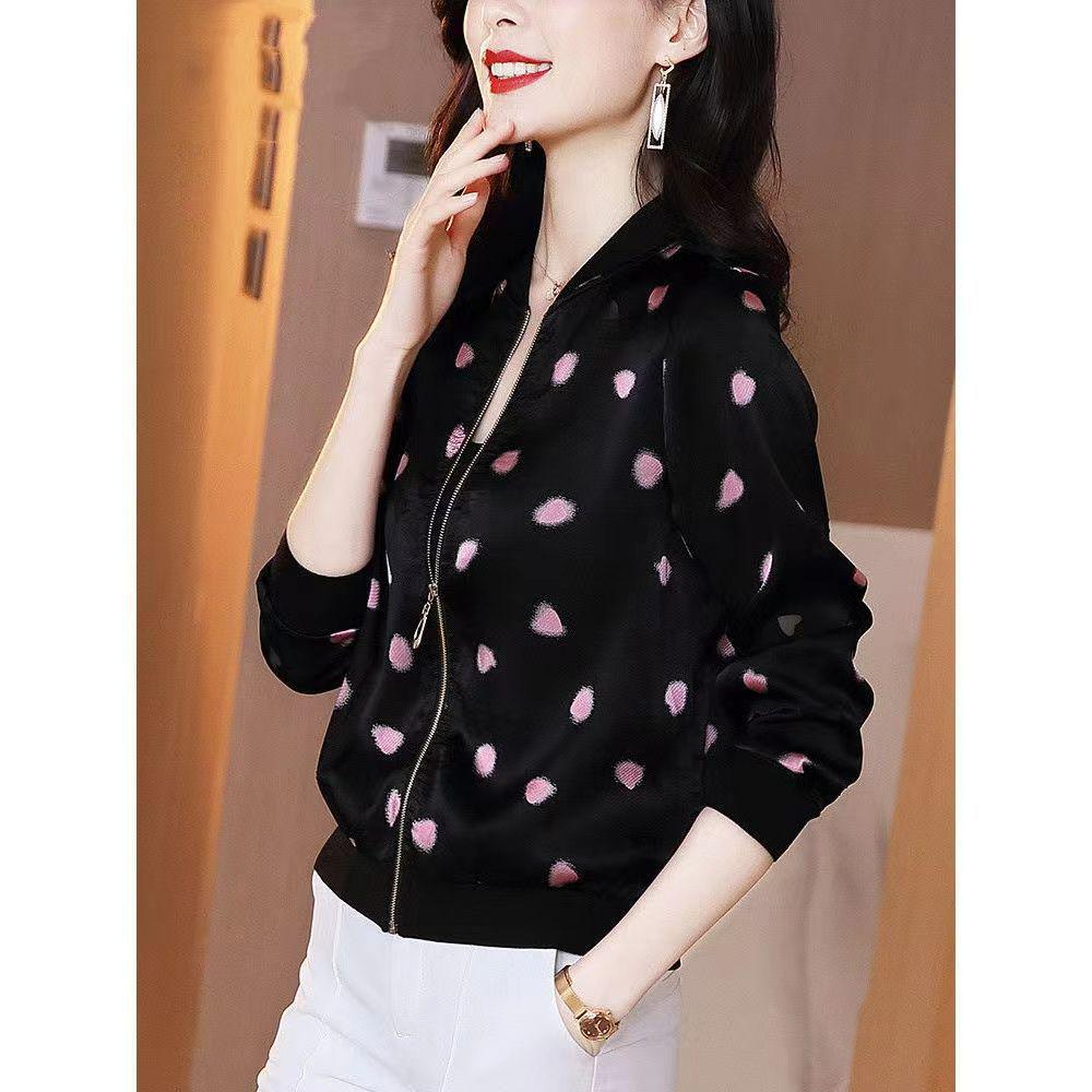Women's Korean Style Chiffon Sun Protection Baseball Jacket with Print
