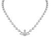 Pave Design Brass Necklace Women's Silver 6303003Q-02P409