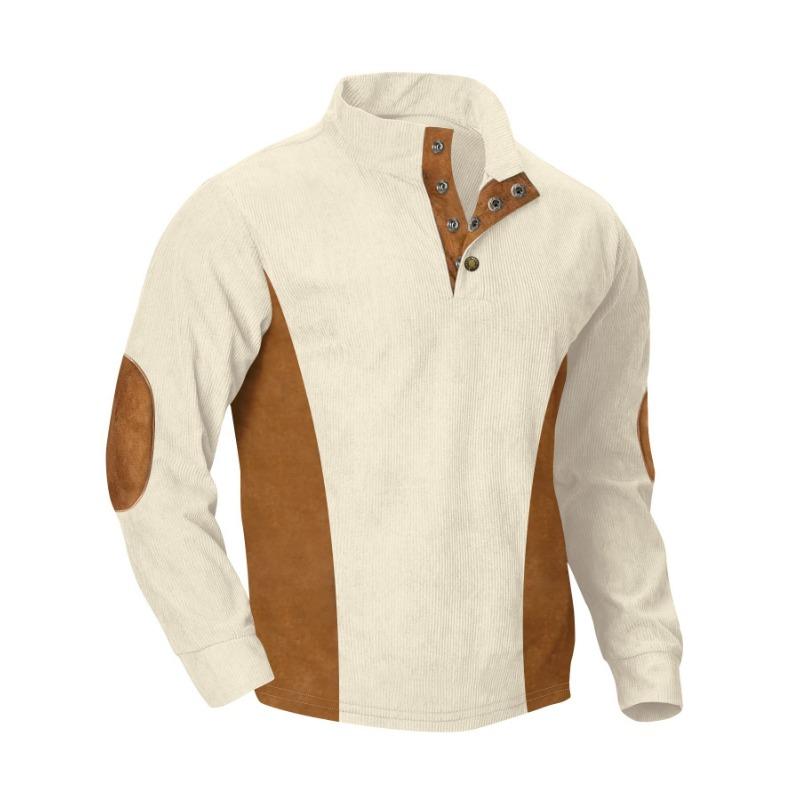Men Casual Stand Collar Solid Color Short Sleeve Corduroy Polo Shirt S абрикосовый