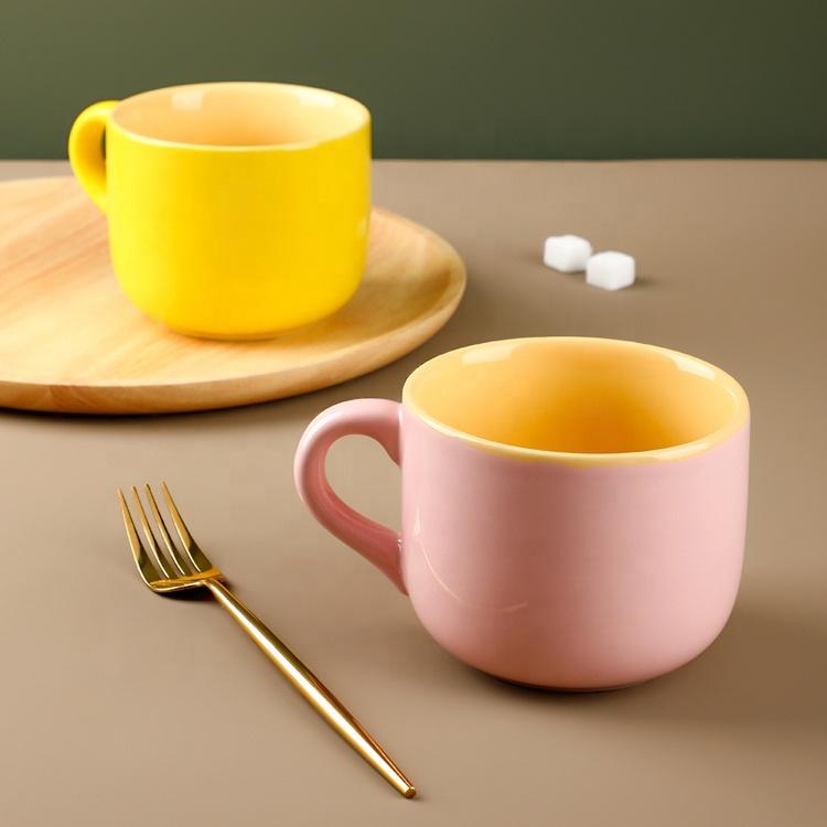 Large Capacity Ceramic Cup Household Girls' Mug Milk Oatmeal Breakfast Cup Microwave Oven Belly Cup