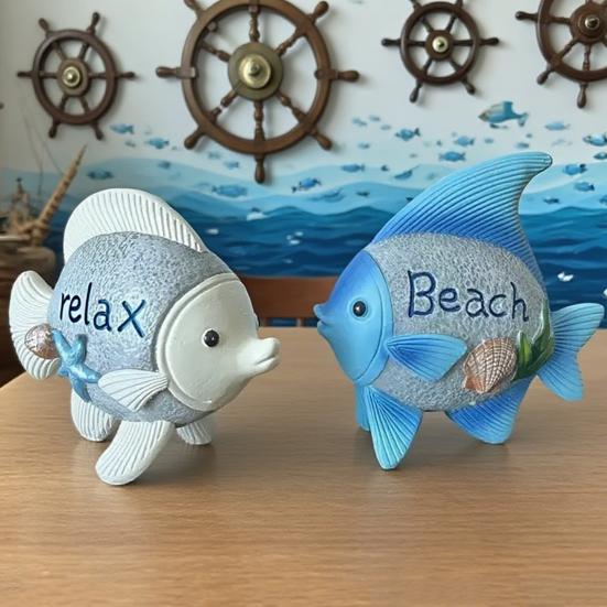 

Fish Figurine Coastal Charm Resin Fish Statue for Home Bathroom Beach Relax Fish Nautical Themed синій