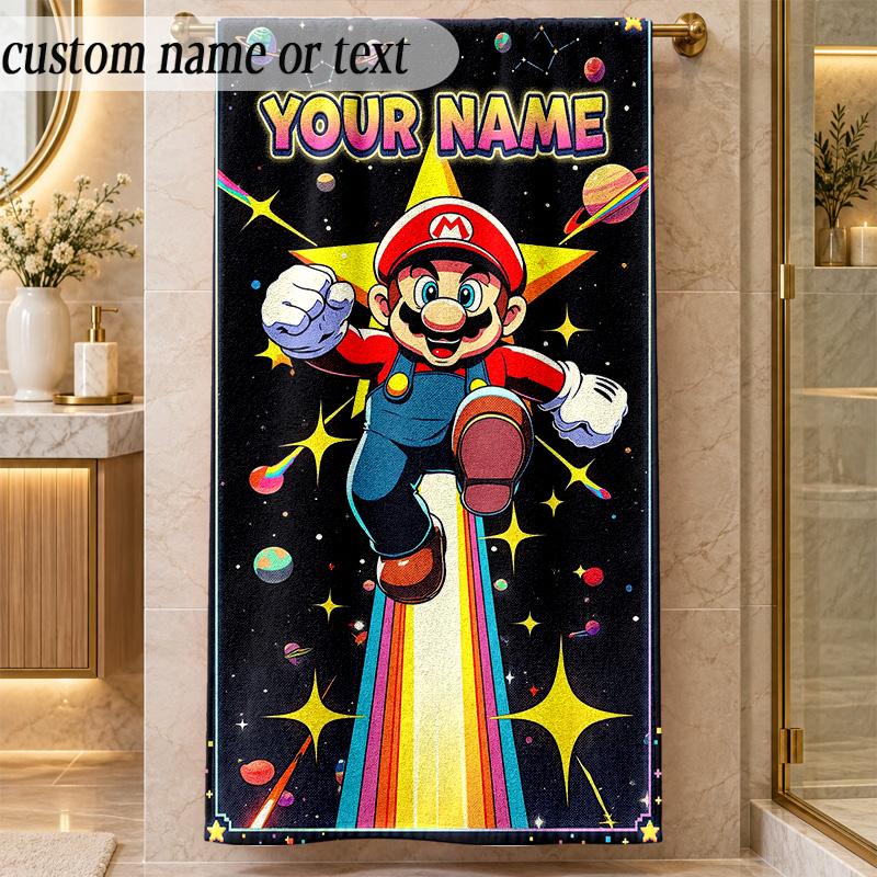 Beach TowelSuper Mario Custom Name Text Personalized Soft Towel for Beach Pool Indoor Home Decor Gift