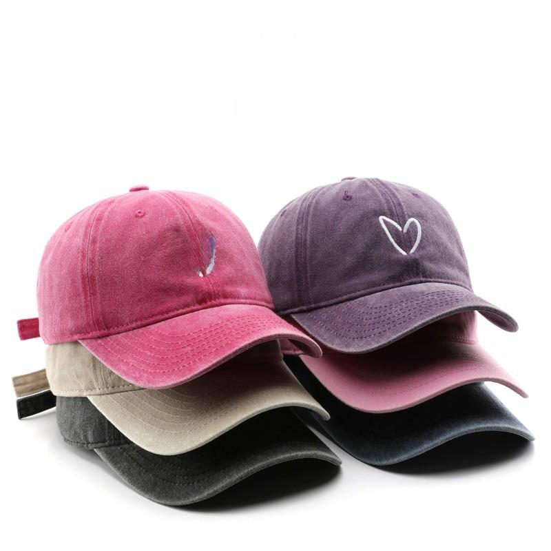 Vintage Waterwashed Cotton Baseball Cap With Embroidered Heart For Streetwear And Sun Protection