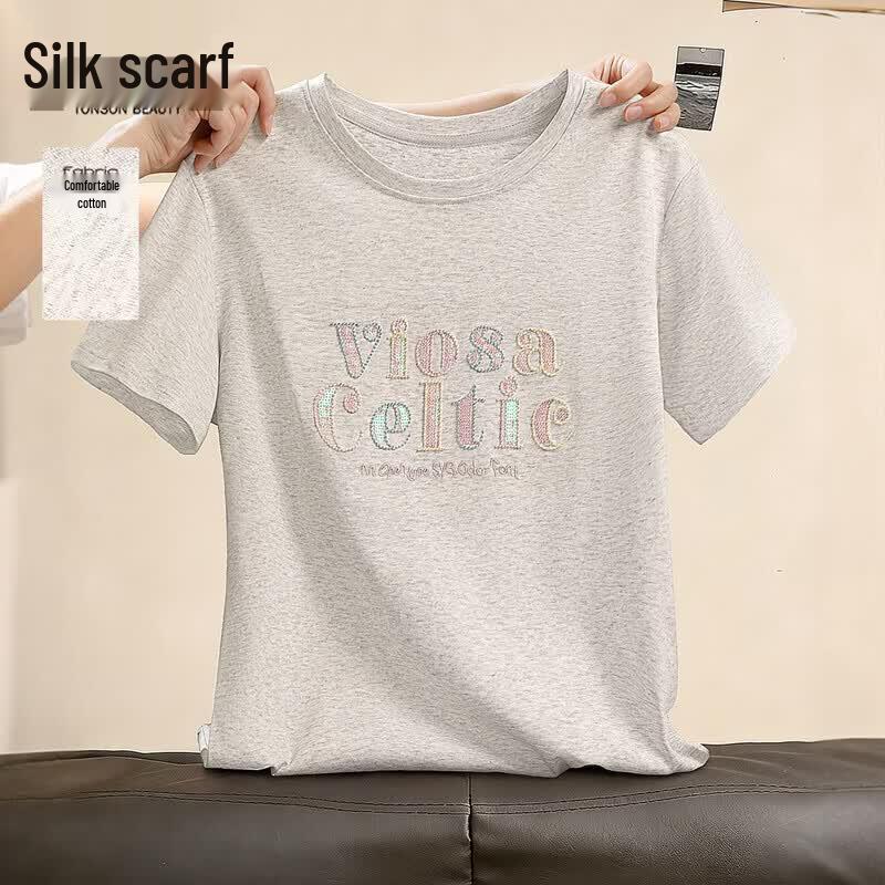 Sibaisha Women s Embroidered Round Neck Short Sleeve T-Shirt M