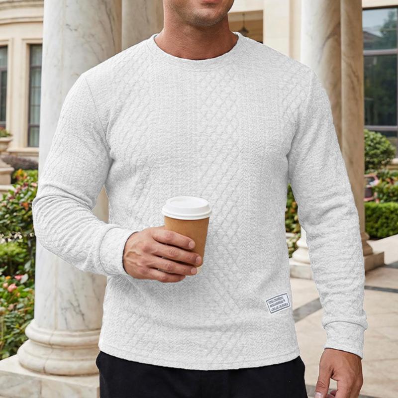 Men's Textured Crew Neck Pullover Casual Long Sleeve Knit Sweatshirt for Daily Wear