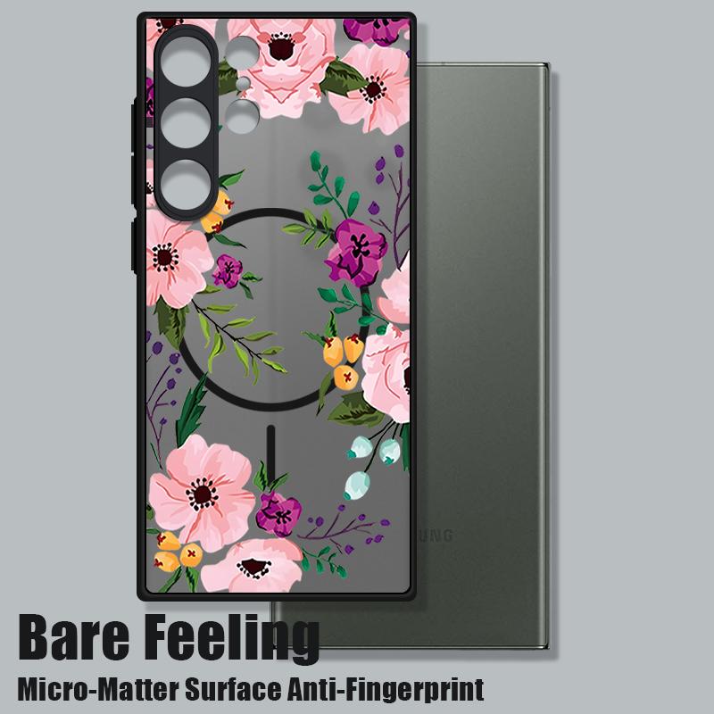 Highend Luxury Quality Flowers Print Magnetic Case For Samsung Galaxy S25 S24 S22 S23 Ultra S22 Plus S21 S20 S24 FE For Magsafe Matte Hard Cover