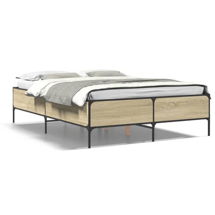 VidaXL Bed Frames Sonoma Oak 140x190 Cm Engineered Wood and Metal, Bed, Guest Bed, Double Bed, Bedroom Furniture At 3279808