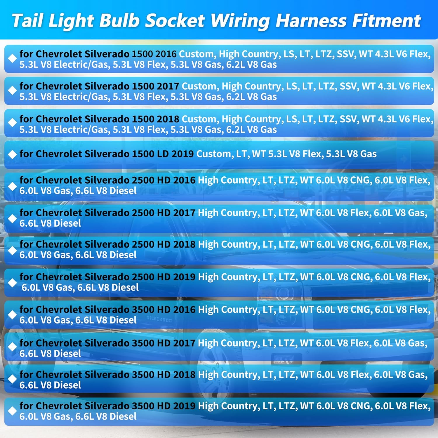 

Passenger Side Tail Light Wiring for Chevrolet Silverado 1500 2500 3500 HD No.23295977 Tail Lamp Three Bulb Plug Harness for GMC Sierra 1500 2500 HD