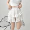 Minifalda blanca de verano para mujer, de cintura alta, con retazos, de encaje, irregular, estilo coreano, dulce, estilo preppy
