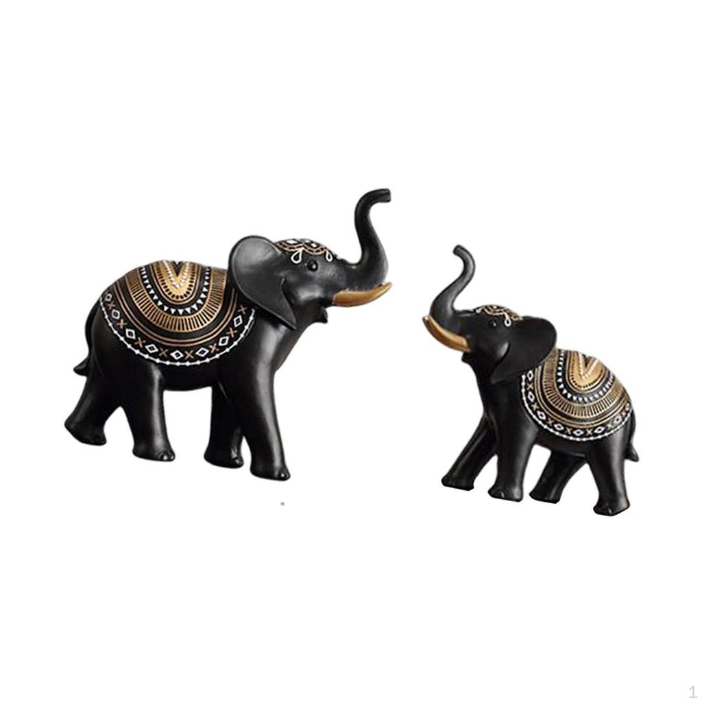 Decorative Sculpture Figurines Crafts Housewarming Gifts Ornament Couple Elephants Statue for