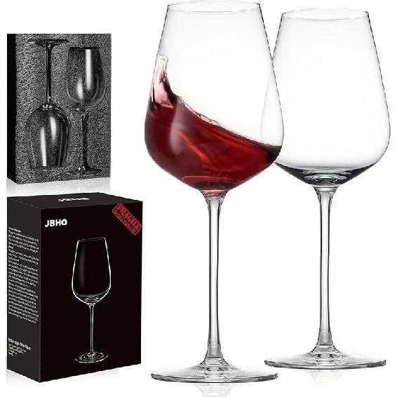 JBHO Hand Blown Italian Style Crystal Bordeaux Wine Glasses - Great Gift Packaging - Red Wine Glasses Lead-Free Premium Crystal Clear Glass - Set of 2 Count (Pack of 1)