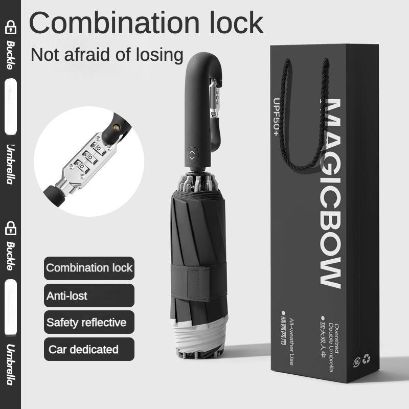 Fully Automatic Folding Password Lock Buckle Umbrella, Windproof, Enlarged Thick,Car Reverse Wind Resistant Umbrella Men Women