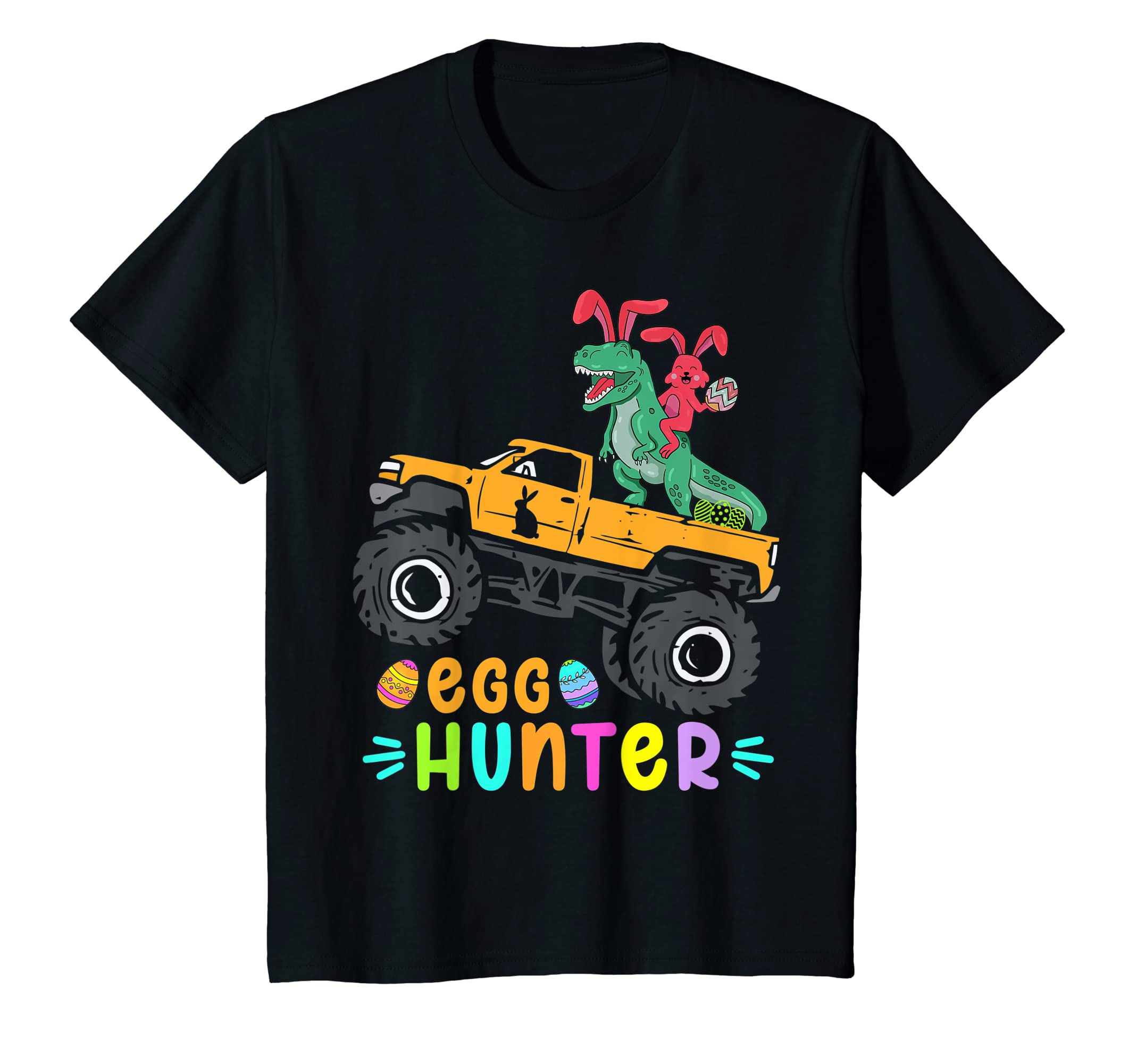 

Kids Egg Hunter Funny Easter Monster Truck Trex Toddler Boys T-Shirt