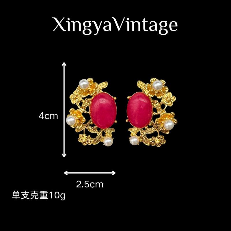 Винтажные Позолоченные Настоящим Золотом Короткий Стиль Элегантный Характер Универсальные Овальные Цветочные Жемчужные Серьги с Иглами из Серебра 925 Пробы
