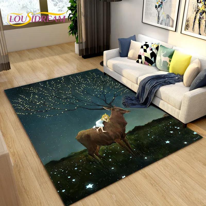 Tapete de área de rena nórdica de alce de desenho animado 3D, tapete de carpete para sala de estar, quarto, sofá, capacho decorativo, tapete de chão antiderrapante para brincadeira de criança