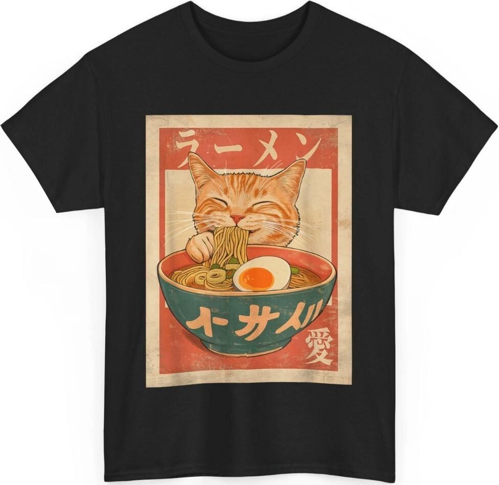 Cat Ramen Funny Japanese Vintage Graphic Tee Kawaii Anime T-Shirt Unisex T-Shirt XXXXL