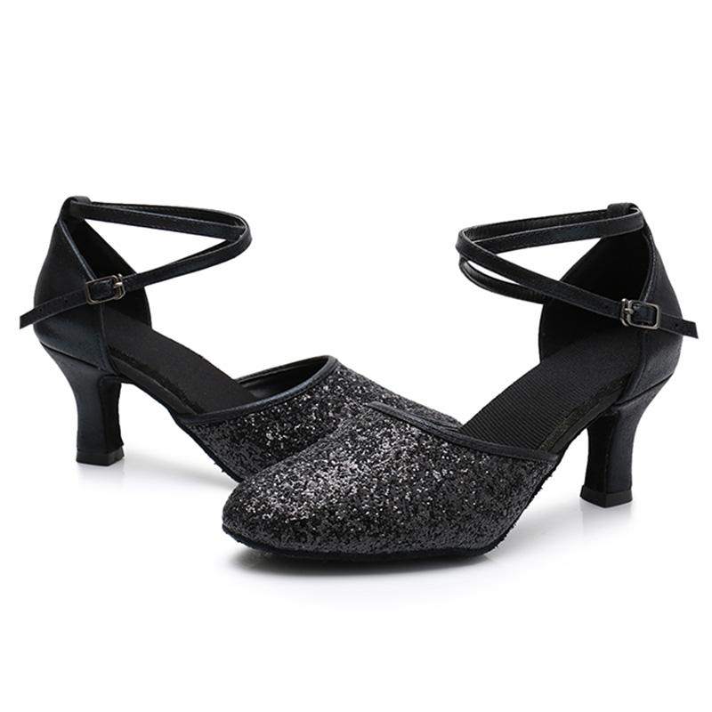 Womens Mid Heel Modern Dance Shoes Heeled 5cm Sequins Standard Dancing Shoes Party  Dance Shoes