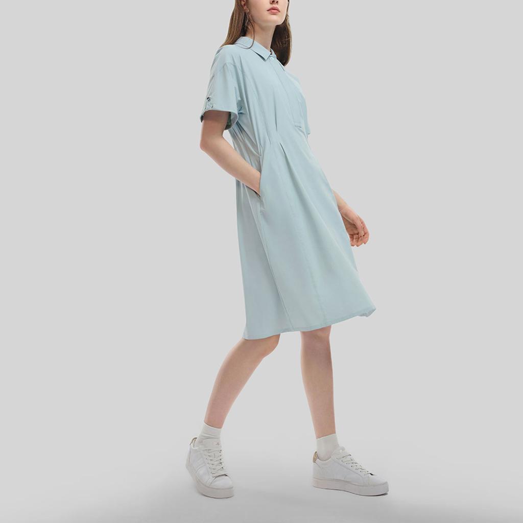 FILA Emerald Series Solid Color Fashion Loose Casual Polo Collar Short Sleeve Dress Women Dresses Dream-Awakening-Green F11W334303ALG