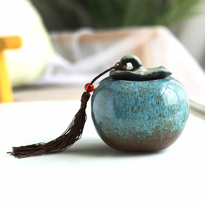 

Chinese-style Ceramic Simulation Persimmon Tea Cans Household Portable Mini Cans Gradient Color Tin Foil Sealed Storage Cans синий