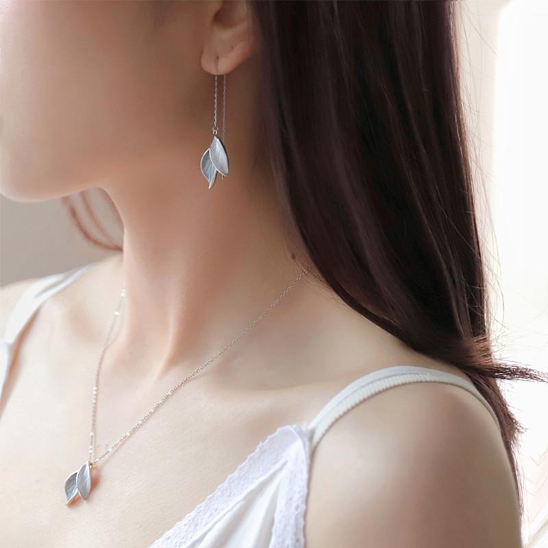 2024 New Arrival Metal Trendy Summer Fresh Lovely Sweet Long Tassel Green Leaf Dangle Earrings For Women Fashion Metal Zircon