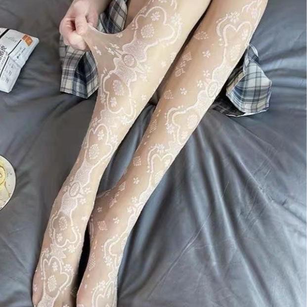 Women's Retro Calf Pattern Silk Stockings with Japanese and French Rose Embroidery