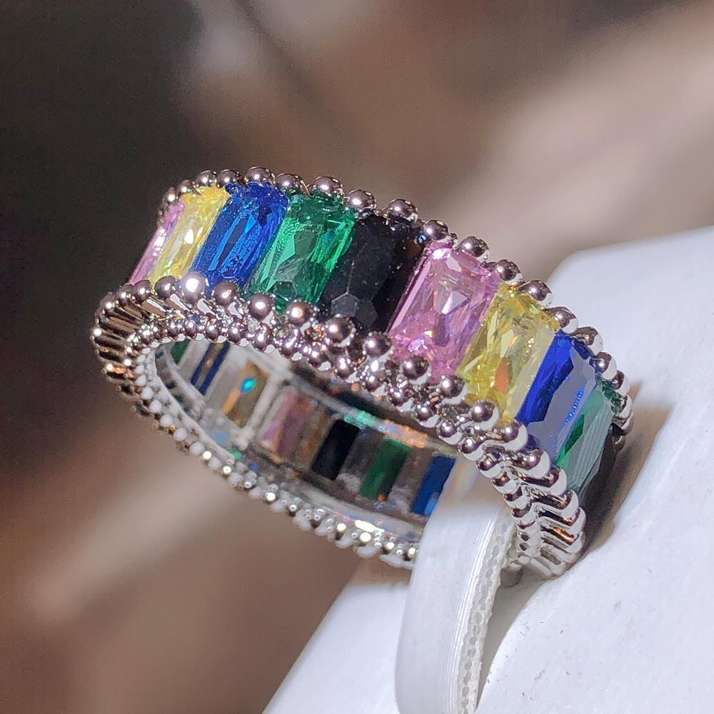 Exquisite Multicolor Color Zircon Ring for Women Rainbow Color Jewelry Opening Adjustable High Quality Ring Personality Jewelry Cocktail Party Jewelry