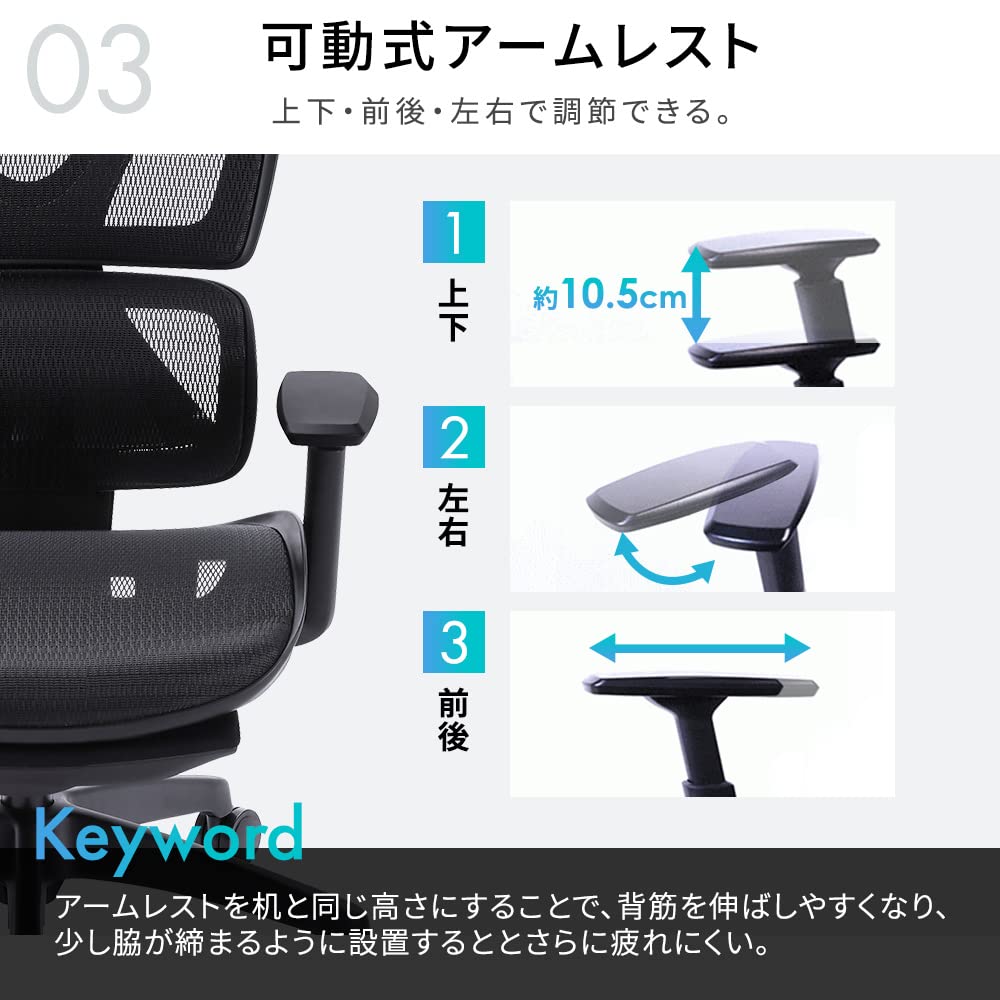 Iris Ohyama Chair Office Chair Chair High Back Armrest Headrest Mesh Desk Chair Black Reclining Work Chair RWC-520