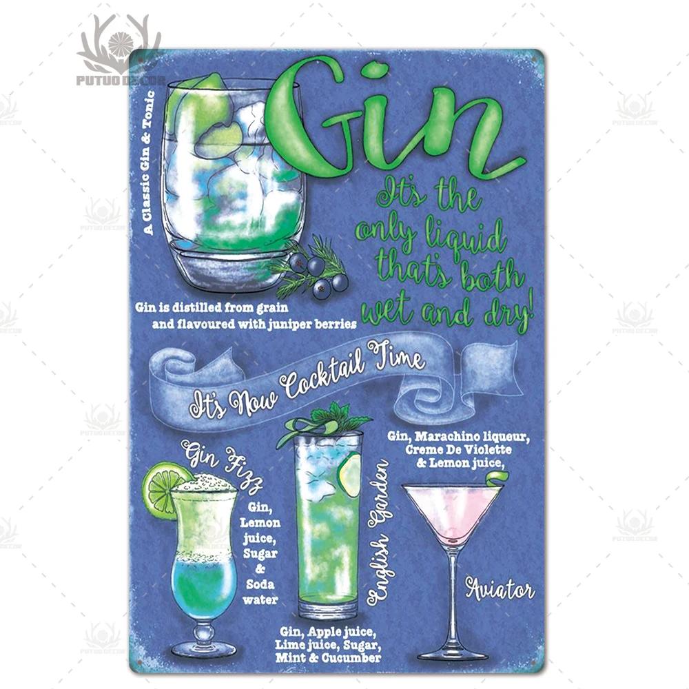 Putuo Decor Tin Signs Plaque Metal Vintage Cocktail Metal Sign Wall Decor for Man Cave Bar Club Iron Painting Decorative Plate