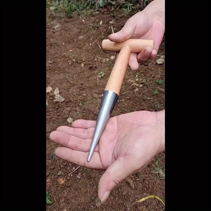 Gartenlochstecher, mit Holzgriff für einfaches Pflanzen & Setzlingsverpflanzung für die Innen-/Außenbegrünung, Samenpflanzer-Werkzeug