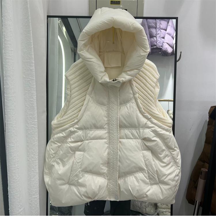 Women's Winter Knitted Duck Down Hooded Vest Sleeveless Warm Coat